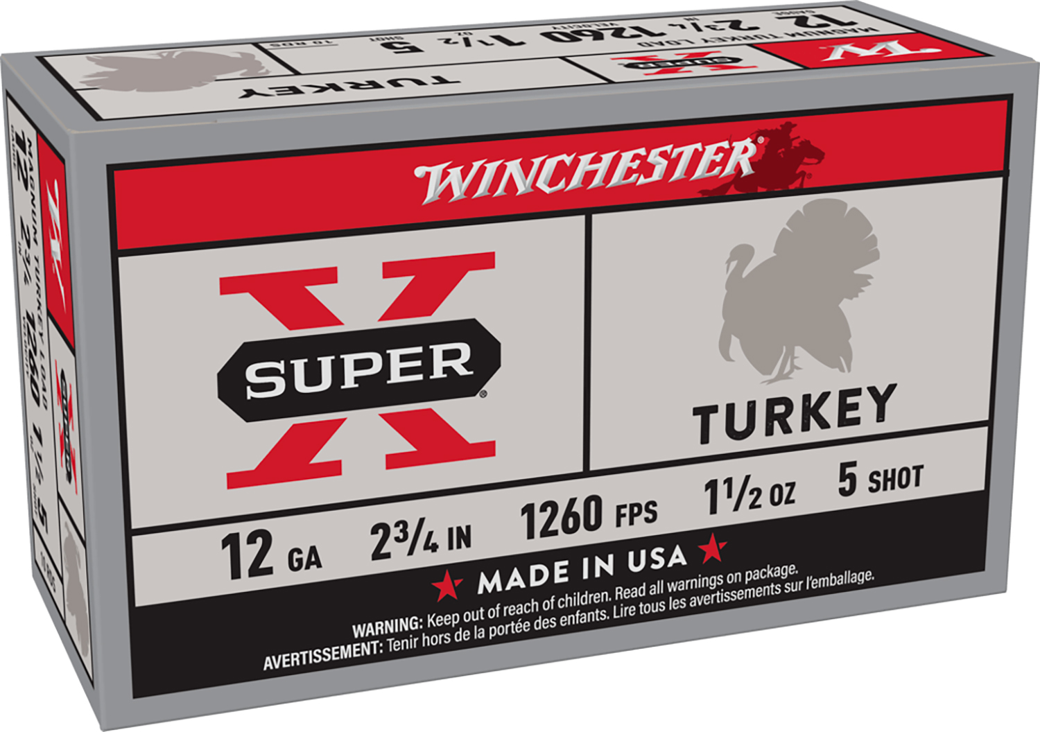 Winchester Ammo X12MT5 Super X Magnum Turkey 12Gauge 2.75″ 1 1/2oz Copper Plated 5Shot 10 Box/10 Case