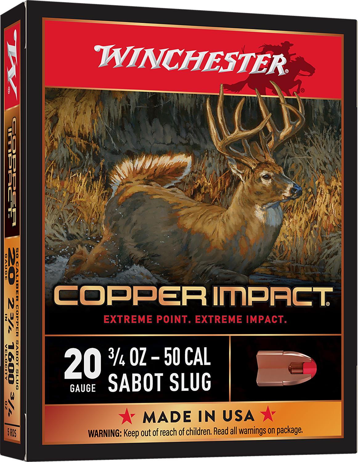 Winchester Ammo X20CLF Copper Impact  20Gauge 2.75″ 3/4oz Sabot Slug Shot 5 Per Box/20 Case