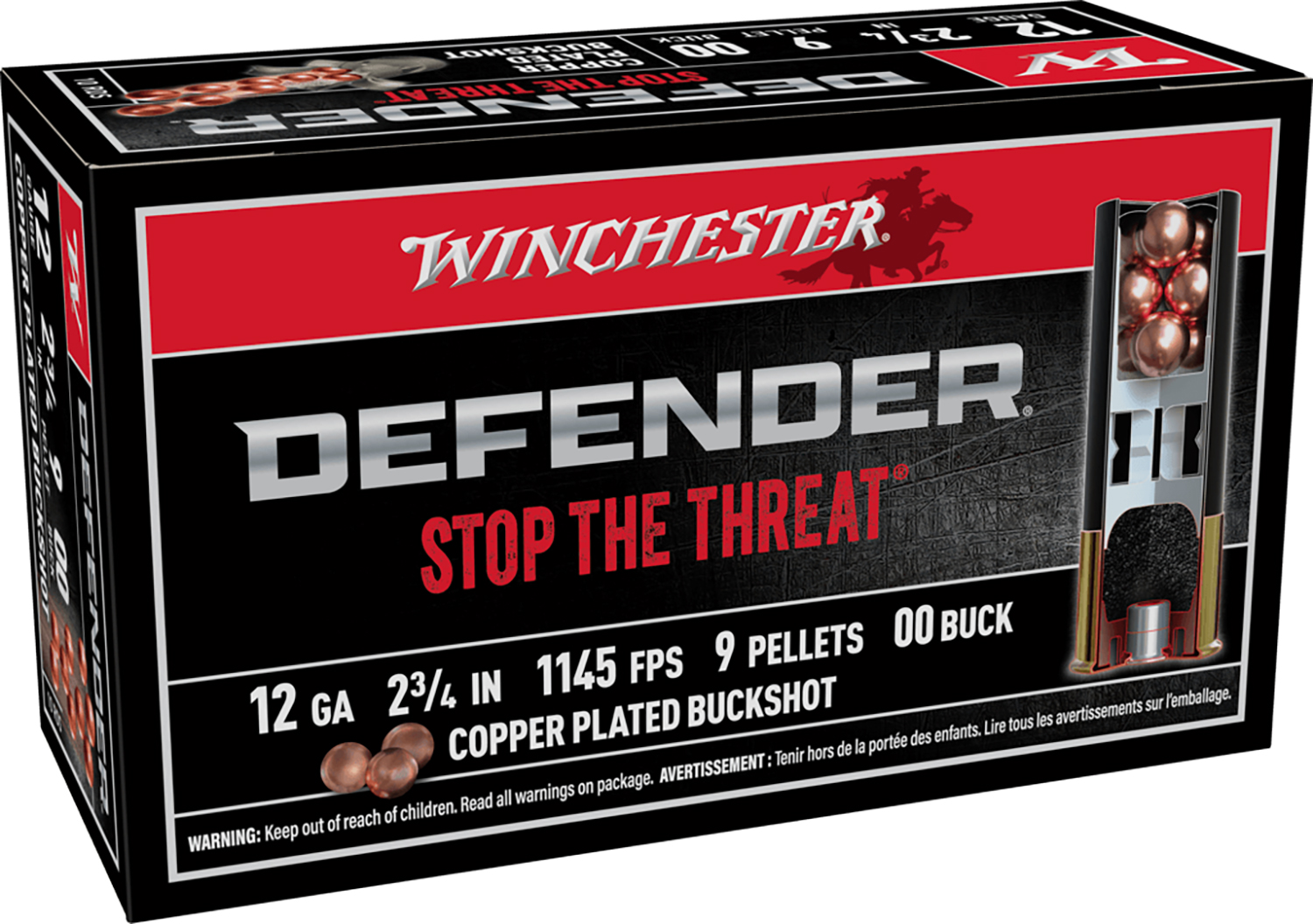Winchester Ammo SB1200PD Defender 12Gauge 2.75″ 9Pellets Copper Plated 00Buck Shot 10 Per Box/10 Case