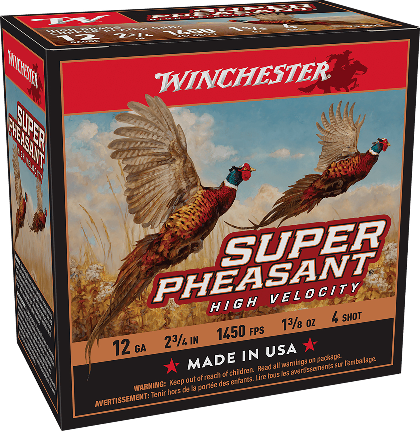 Winchester Ammo X12PHV4 Super Pheasant High Velocity High Brass 12Gauge 2.75″ 1 3/8oz 4Shot 25 Per Box/10 Case
