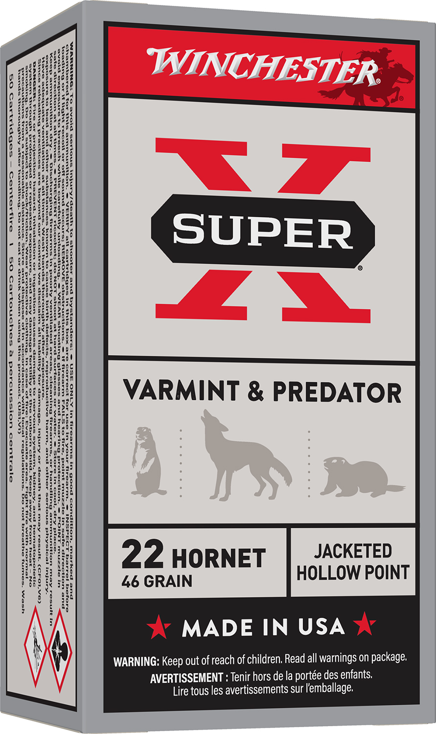 Winchester Ammo X22H2 Super X  22Hornet 46gr Jacketed Hollow Point 50 Per Box/10 Case