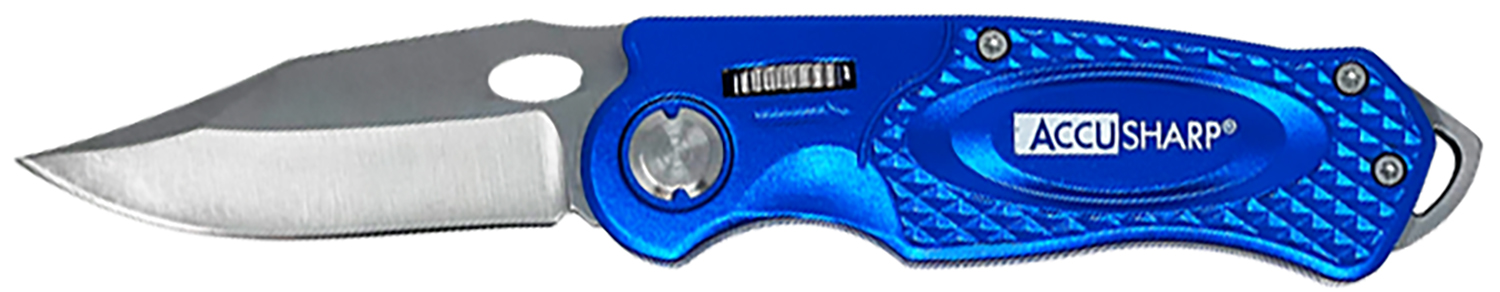 AccuSharp 701C Sport  3″ Folding Plain Stainless Steel Blade/Blue Anodized Aluminum Handle Includes Belt Clip