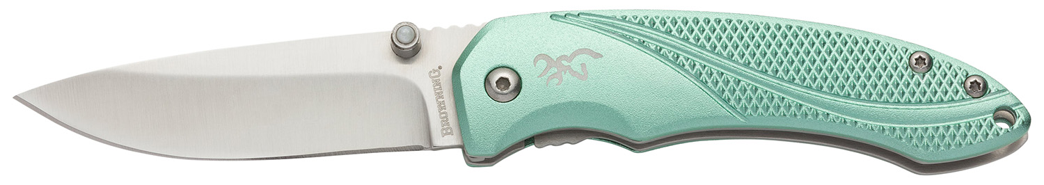 Browning 3220360 Allure EDC 2.88″ Folding Drop Point Plain 7Cr17MoV SS Blade, Mint Green Textured Anodized Aluminum Handle, Includes Pocket Clip