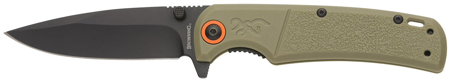 Browning 3220513 Buckmark Slim EDC 3.13″ Folding Drop Point Plain Black Oxide D2 Steel Blade, Sage Textured Polymer Handle