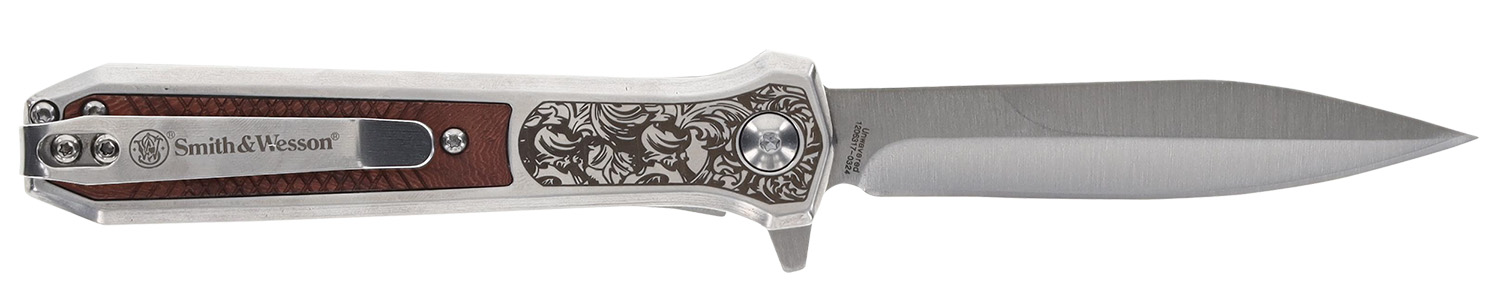 Smith & Wesson Knives 1205011 Unwavered 3.50″ Folding Dagger, Plain Stonewashed 8Cr13MoV SS Blade, 4.25″ Rosewood w/SS Scales Handle