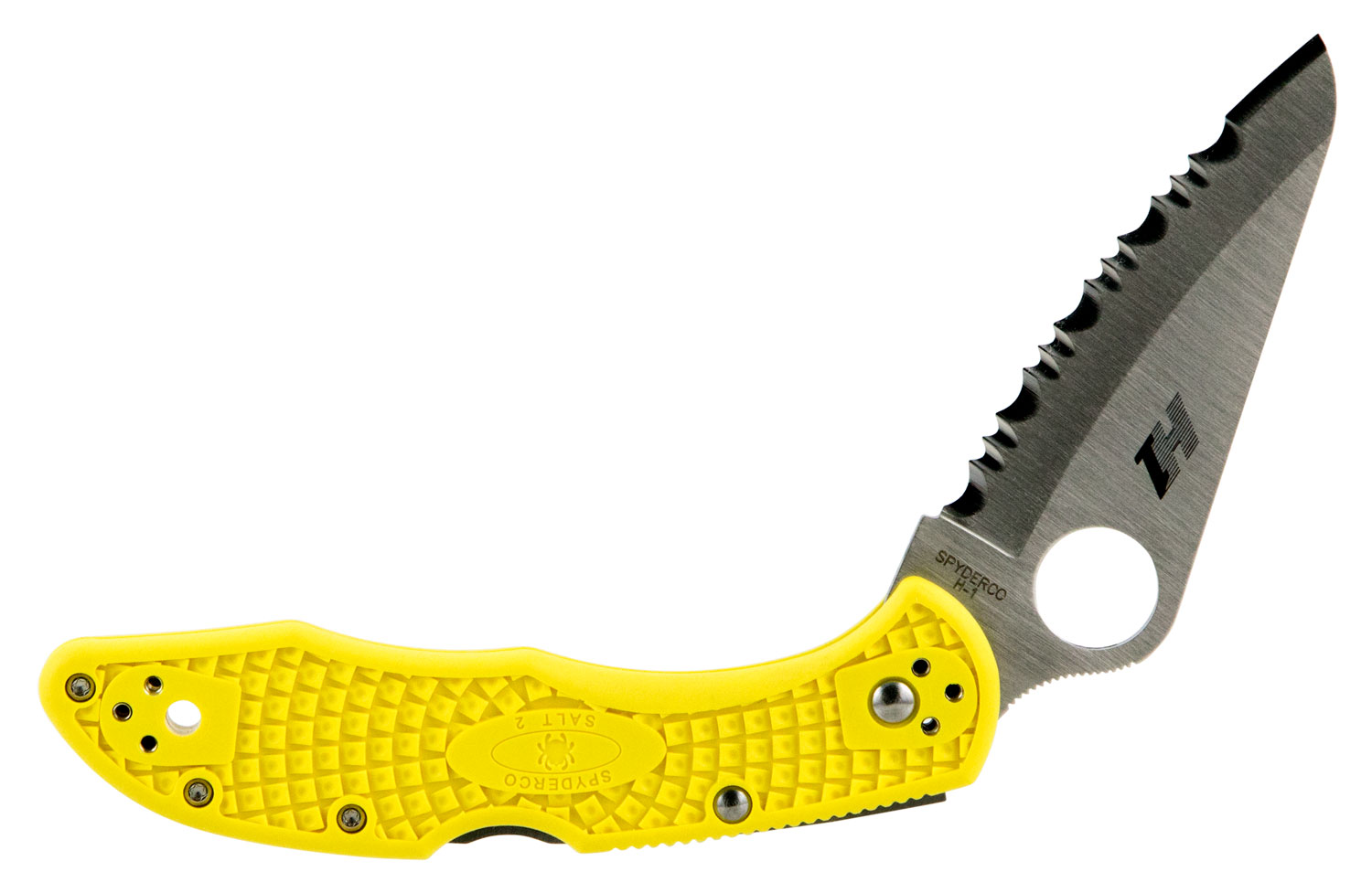 Spyderco C88SYL2 Salt 2 3″ Folding Clip Point Serrated H1 Steel Blade Yellow Bi-Directional Texturing FRN Handle Includes Pocket Clip