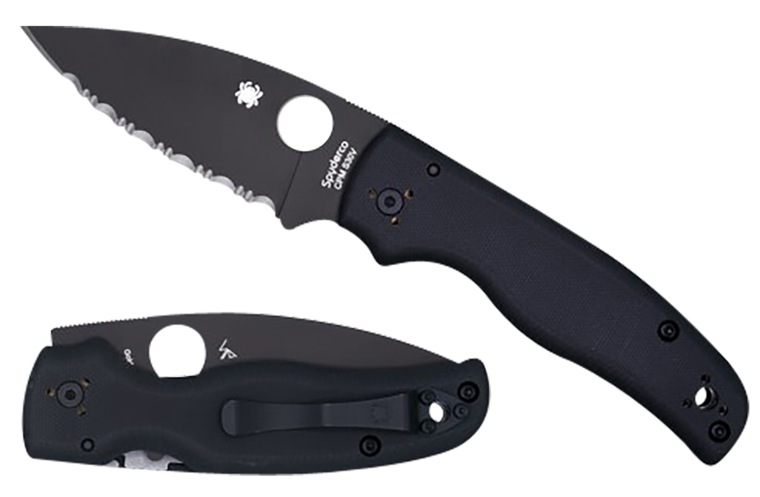 Spyderco C229GSBK Shaman  3.58″ Folding Serrated Black DLC CPM S30V SS Blade/Black Textured G10 Handle Includes Pocket Clip
