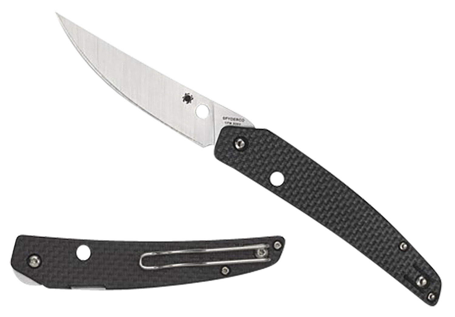 Spyderco C242CFP Ikuchi  3.26″ Folding Plain CPM S30V SS Blade/Black Textured Carbon Fiber/G10 Handle Includes Pocket Clip