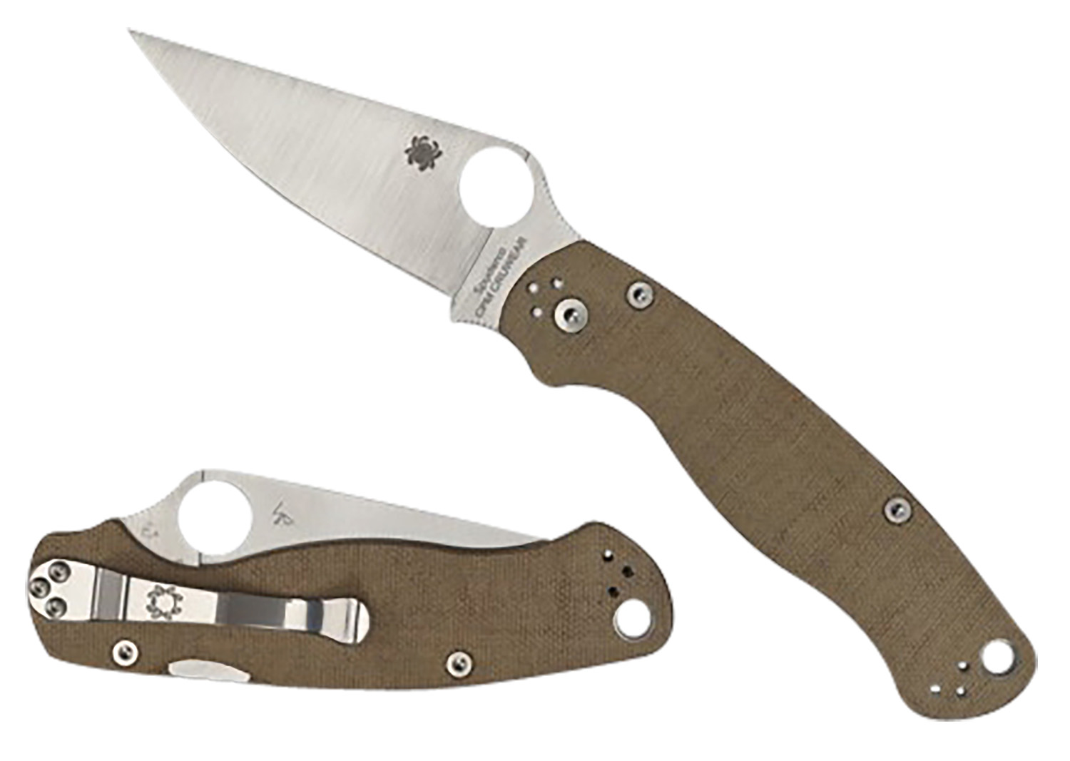 Spyderco C81MPCW2 Military 2 3.47″ Folding Plain Stonewashed CPM Cru-Wear Blade/Brown Canvas Textured Micarta Handle Includes Pocket Clip