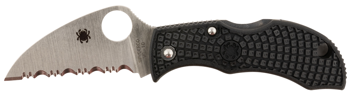 Spyderco MBKWSB Manbug 1.91″ Folding Wharncliffe Serrated Non-Reflective Black TiCN VG-10 SS Blade, Black Textured FRN Handle