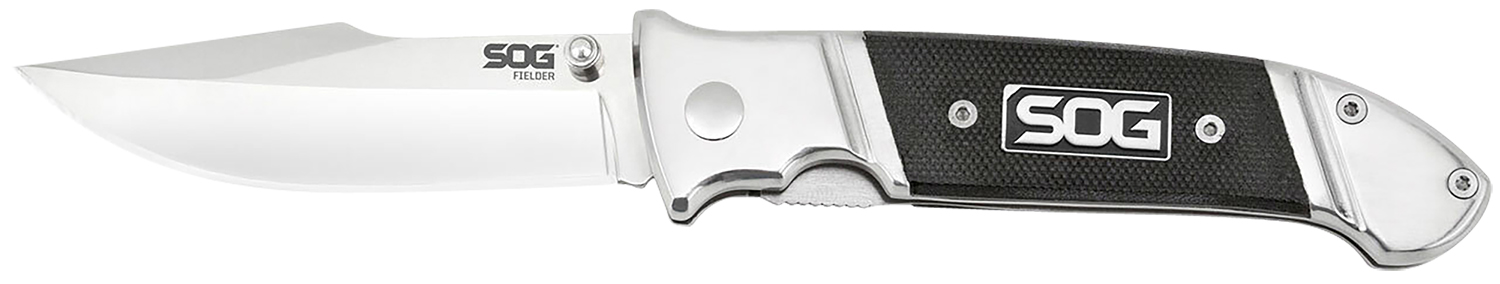 S.O.G SOG-FF38-CP Fielder  3.30″ Folding Clip Point Plain Satin 7Cr17MoV SS Blade Black G10 Handle Includes Belt Clip