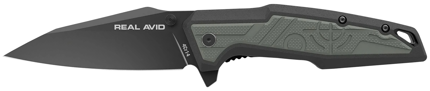 Real Avid AVRAV1 RAV-1  3.25″ Folding Modified Clip Point Plain Black Oxide 4Cr14 Blade, Grip Plates GFN Handle, Clamshell Pkg