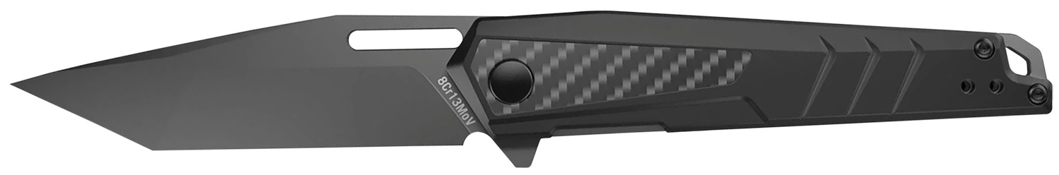 Real Avid AVRAV6 RAV-6  3.40″ Folding Tanto Plain Titanium 8Cr13MoV SS Blade, Black Textured Aluminum/Carbon Fiber Handle, Clamshell Pkg