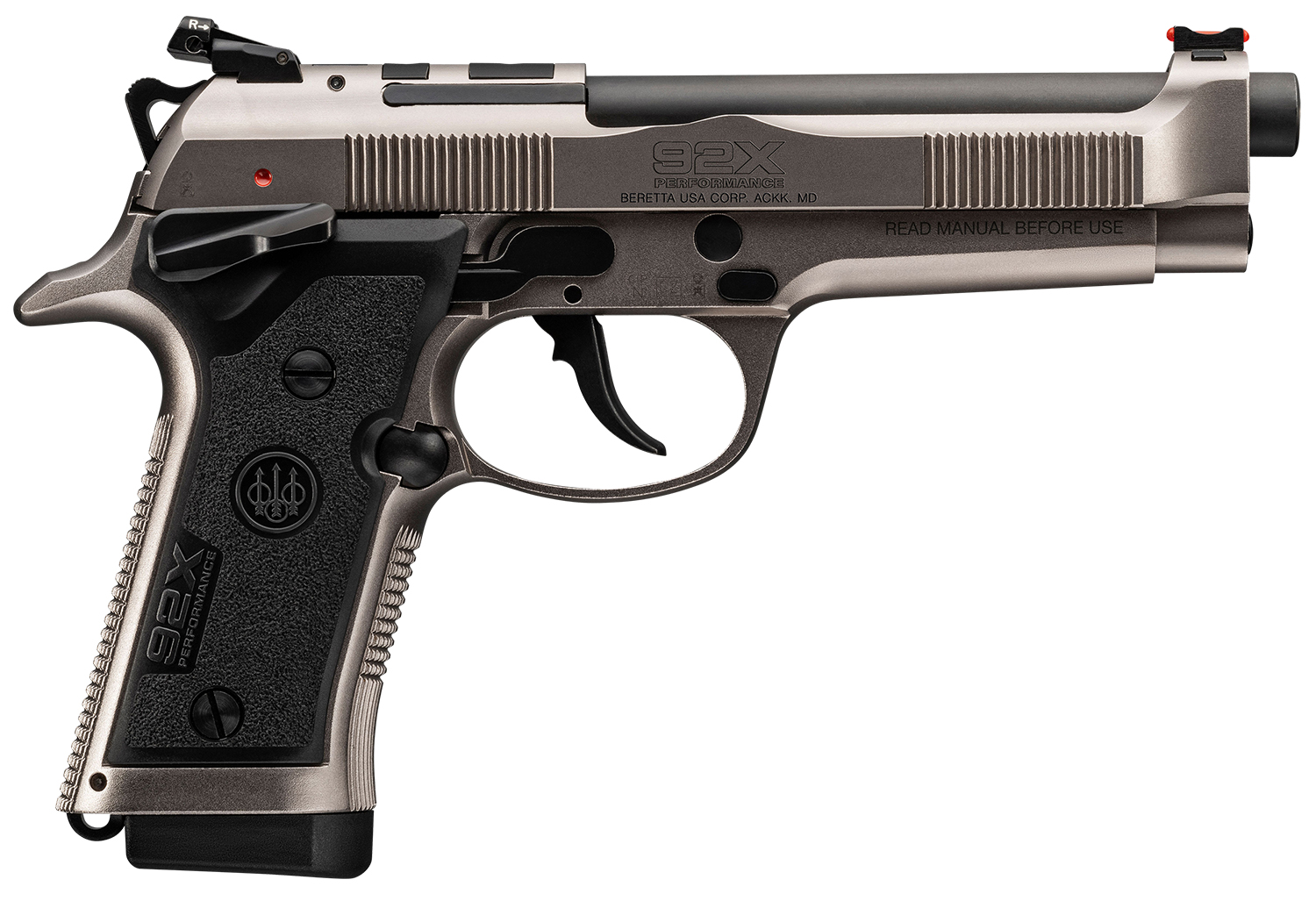 Beretta USA J92XRD21 92X Performance Defensive Full Size Frame 9mm Luger 15+1, 4.90″ Black Barrel, Gray Nistan Optic Ready/Serrated Steel Slide & Frame w/Beavertail