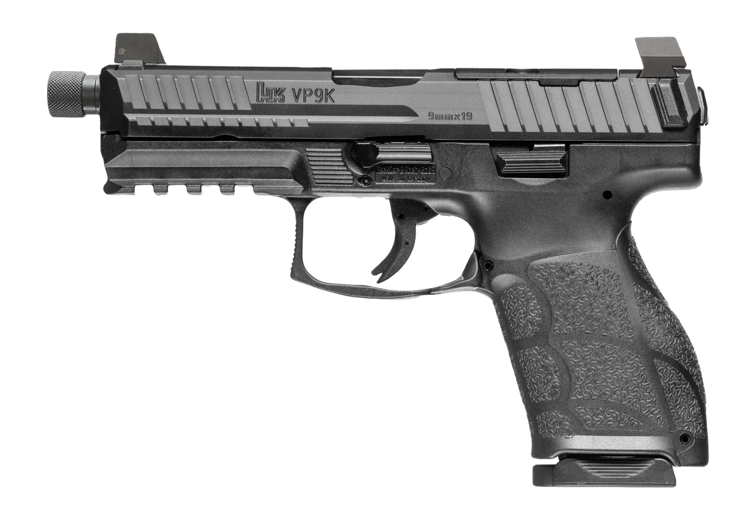 HK 81001230 VP9A1 K Tactical 9mm Luger 15+1 4.70″ Black Threaded Barrel, Black Steel Optic Ready/Serrated Slide, Black Polymer Frame w/Picatinny Rail, Textured Grip