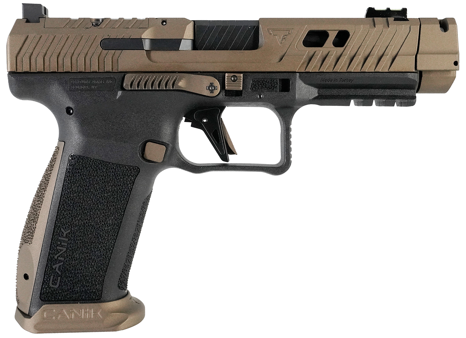 Canik HG7854N TTI Combat Full Size Frame 9mm Luger 18+1 4.60″ Black Nitride Fluted/Ported Barrel, Burnt Bronze Cerakote Optic Cut/Serrated Steel Slide, Black Polymer Frame w/Picatinny Rail