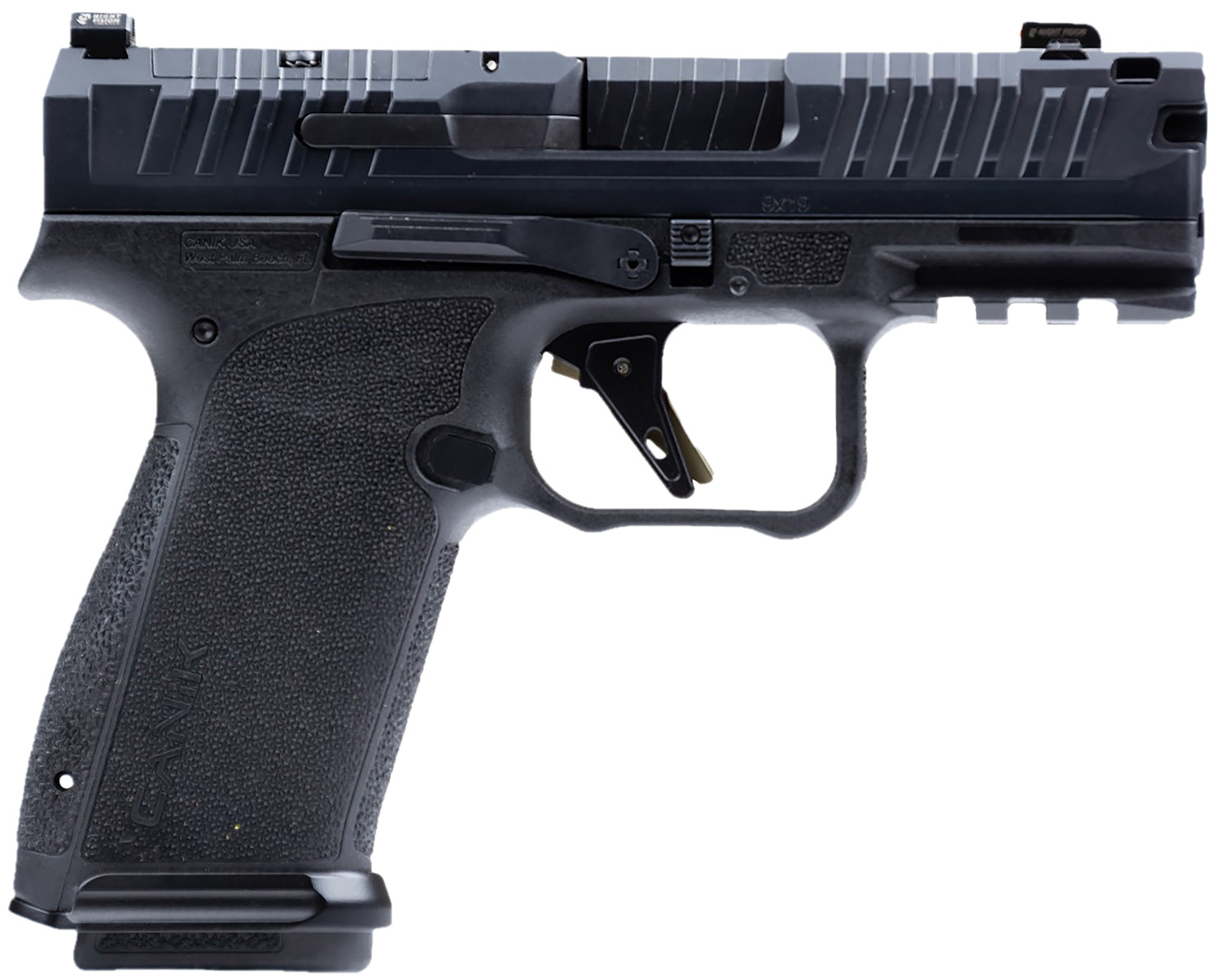 Canik HG8328N Mete MC9 Prime 9mm Luger 17+1 3.64″ Black Nitride Compensated Barrel, Black Nitride Integrated Compensator/Optic Ready/Serrated Steel Slide, Black Polymer Frame w/Picatinny Rail