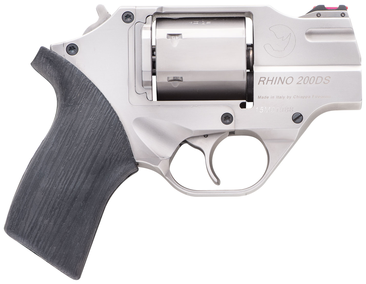 Chiappa Firearms CF340218 Rhino 200DS Small Frame 357 Mag 6 Shot 2″ Nickel-Plated Steel Barrel & Cylinder, Nickel-Plated Aluminum Frame, Black Rubber Grip, Concealed Hammer