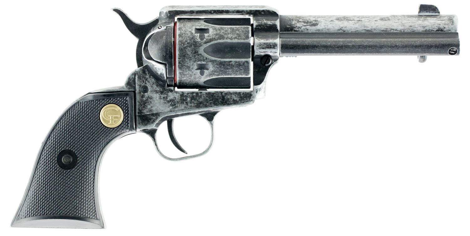 Chiappa Firearms 340089 SAA 1873 Medium Frame 22 LR 6 Shot, 4.75″ Antiqued Steel Barrel, Antiqued Steel Frame, Antique Cylinder, Black Plastic Grip, Exposed Hammer