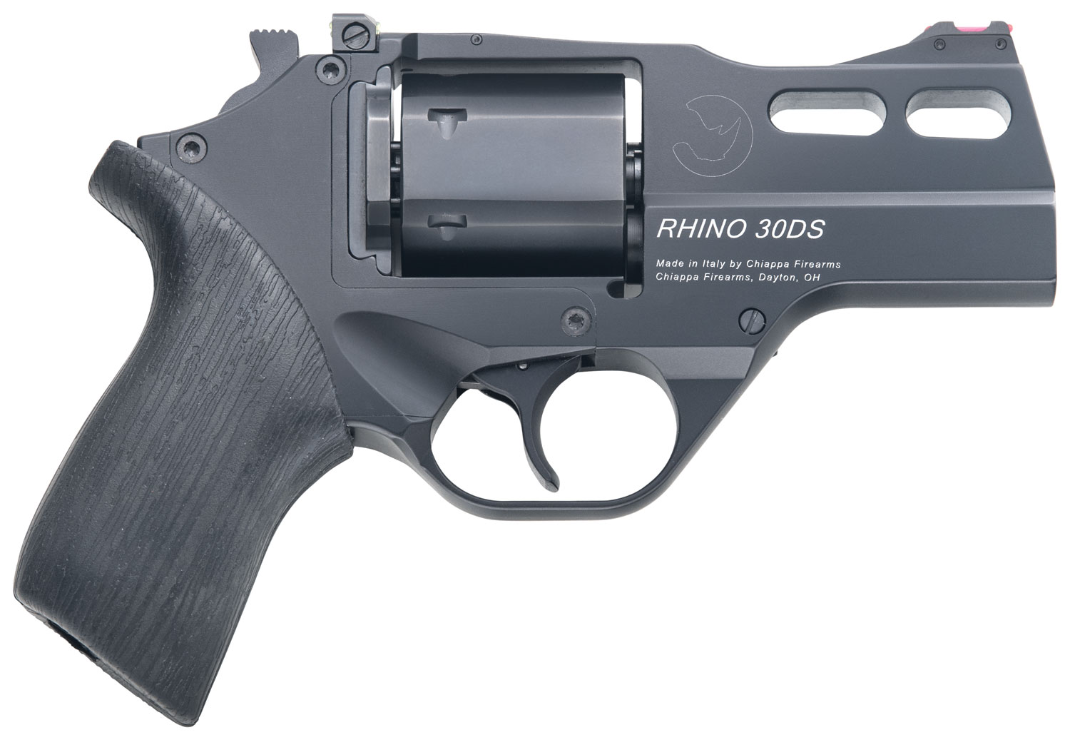 Chiappa Firearms CF340289 Rhino 30SAR *CA Compliant Small Frame 357 Mag 6 Shot, 3″ Black Anodized Steel Barrel, Blued Cylinder, Black Anodized Aluminum Frame, Black Rubber Grip, Concealed Hammer