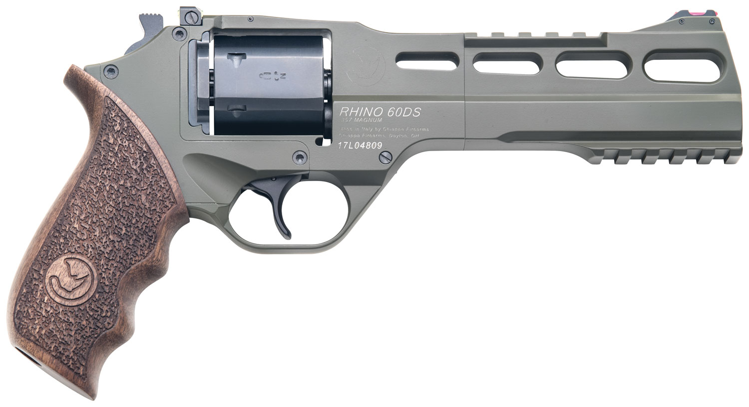 Chiappa Firearms CF340282 Rhino 60SAR SAO 357 Mag 6rd 6″ Blued Cylinder OD Green Steel Barrel OD Green Cerakote Aluminum Frame with Walnut Grip
