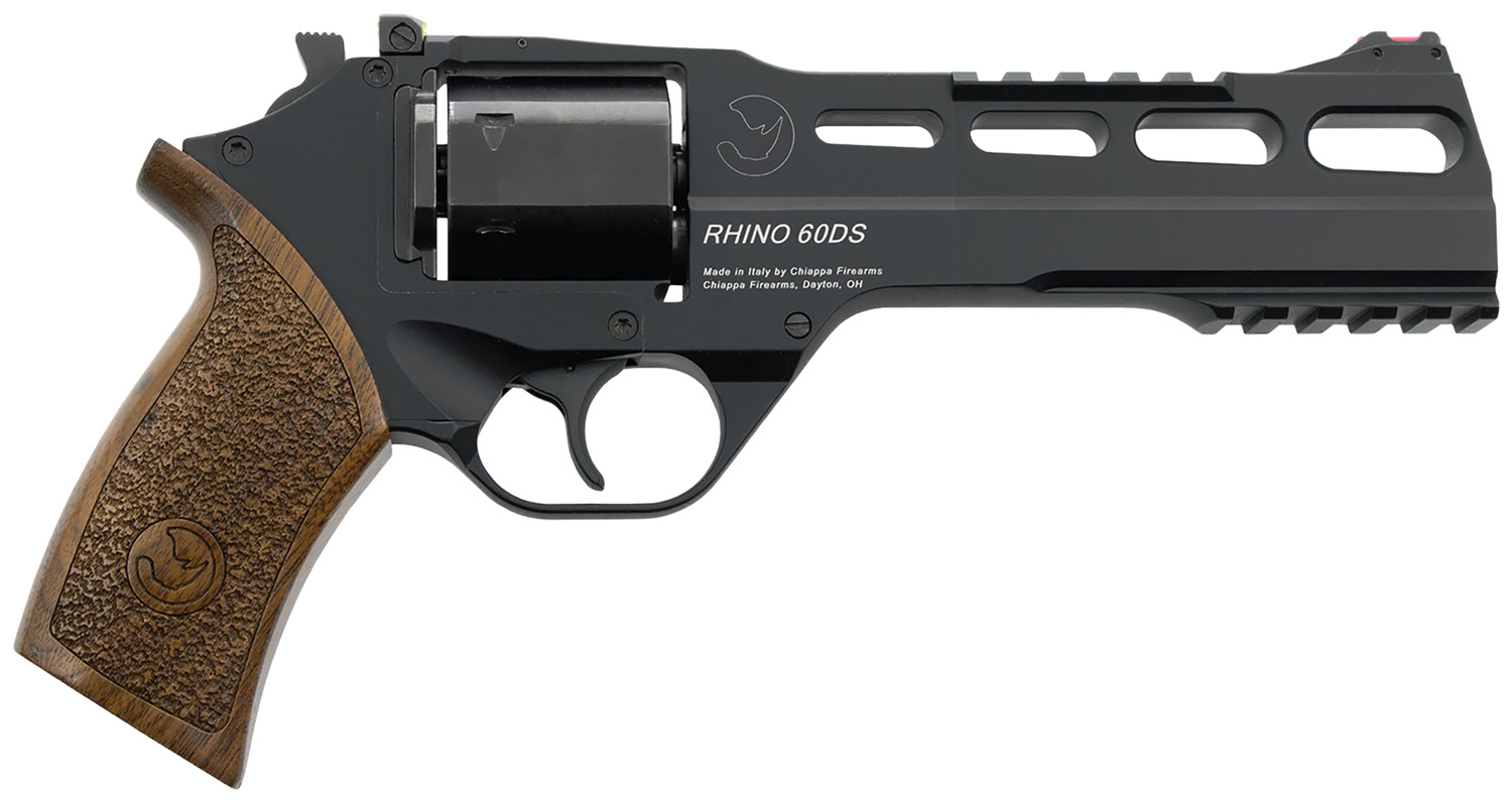 Chiappa Firearms 340.343 Rhino 60DS 10mm Auto 6 Shot 6″ Black Anodized Picatinny Rail/Vent Rib Barrel, Black Cylinder, Black Anodized Aluminum Frame w/Picatinny Rail, Walnut Grip