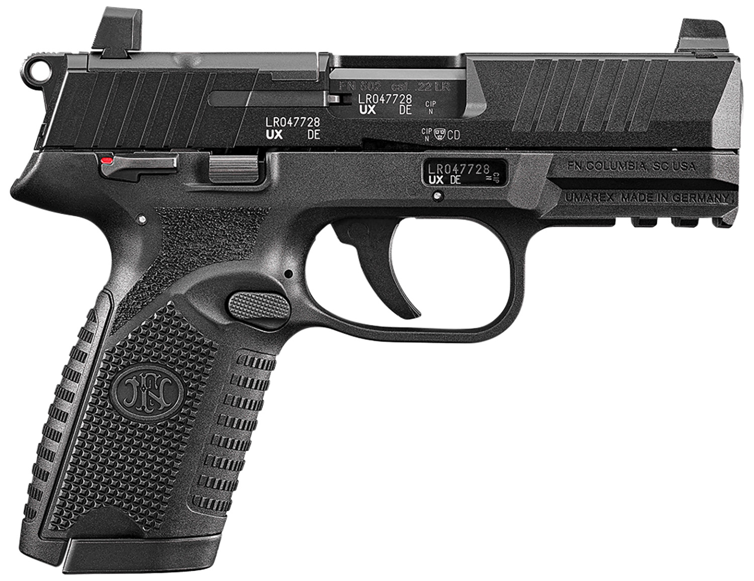 FN 66101013 502 MRD Full Size 22 LR 10+1 4″ Black Target Crown Steel Barrel/Black PVD Optic Ready/Serrated Slide/Black Polymer Frame w/Accessory Rail/Black Textured Polymer Grips Ambidextrous