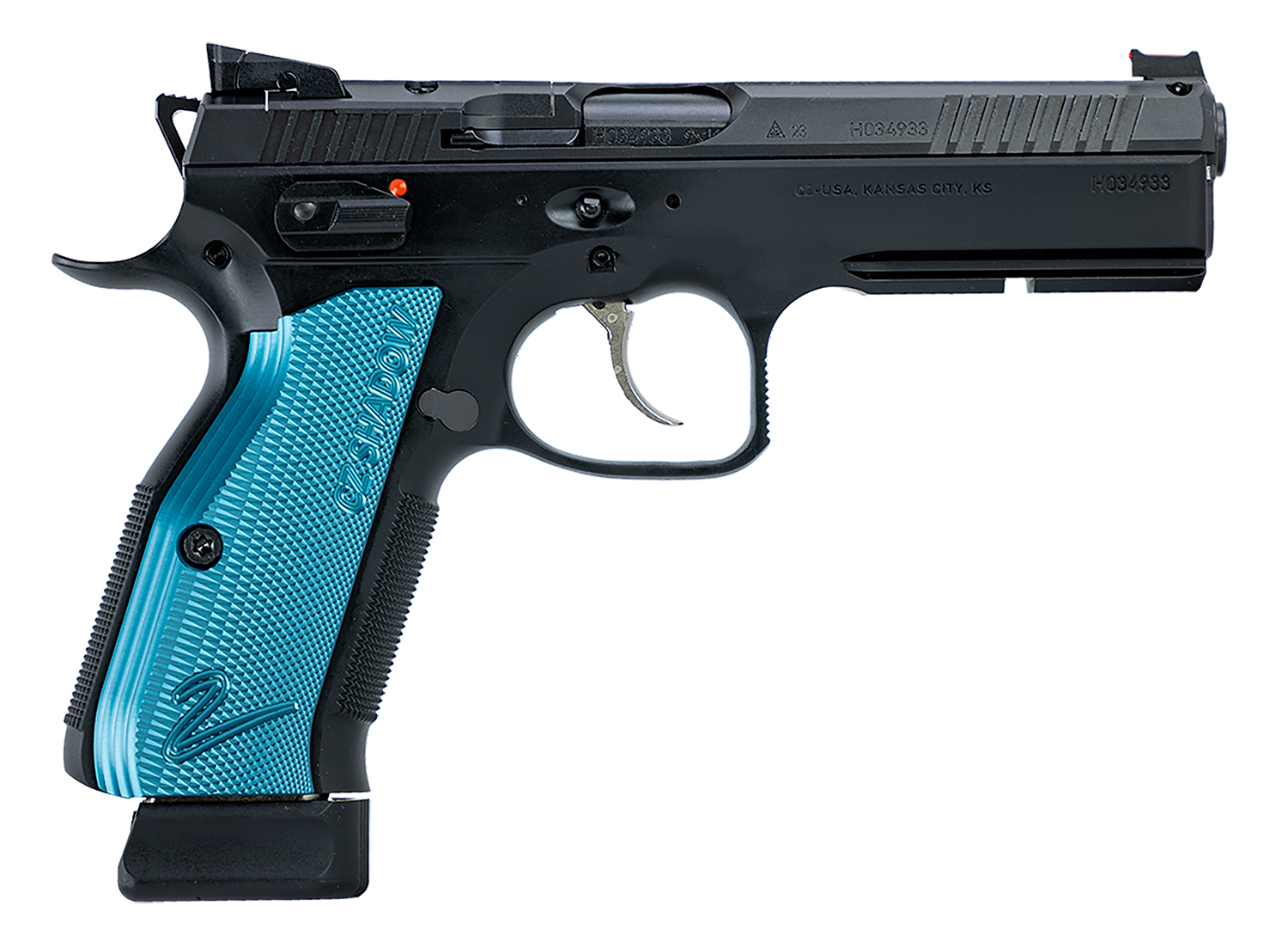 CZ-USA 91251 Shadow 2 Optics-Ready 9mm Luger 4.89″ 19+1 Overall Black Finish with Inside Railed Steel with Optic Cut Slide, Blue Aluminum Grip, Non-Tilted Barrel & Picatinny Rail
