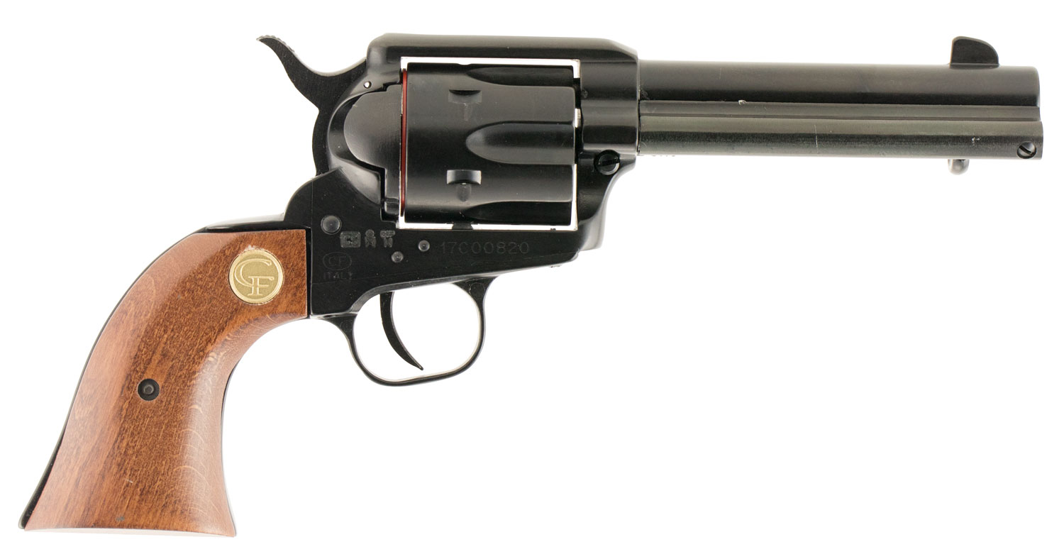 Chiappa Firearms 340053 SAA 1873 Medium Frame 22 LR 6 Shot, 4.75″ Blued Steel Barrel, Blued Steel Frame, Blued Cylinder, Wood Grip, Exposed Hammer
