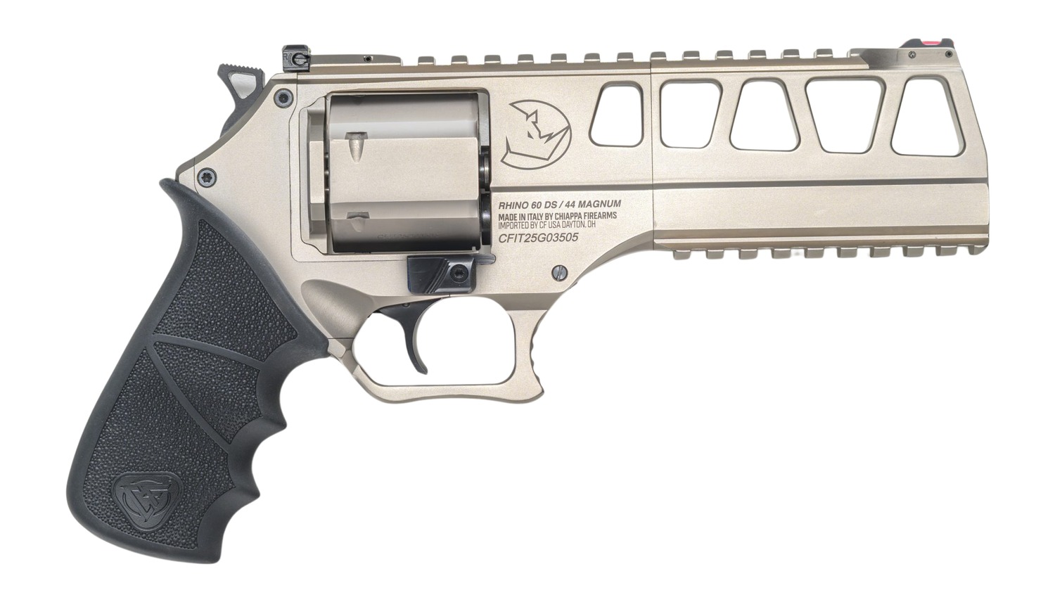 Chiappa Firearms 340351 60DS L Frame 44 Mag 6 Shot 6″ Nickel Steel Barrel & Cylinder, Nickel Alloy Frame, Black Hogue Rubber Grip