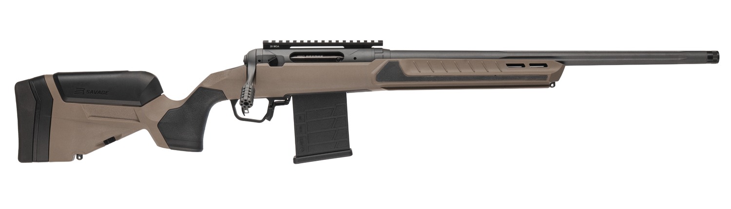 Savage Arms 32669 110 Core Tactical 6mm ARC 10+1 18″ Medium Heavy Fluted Barrel, Arca Rail Forend, Coyote Tan AccuStock w/AccuFit V2 Synthetic Stock, Right Hand