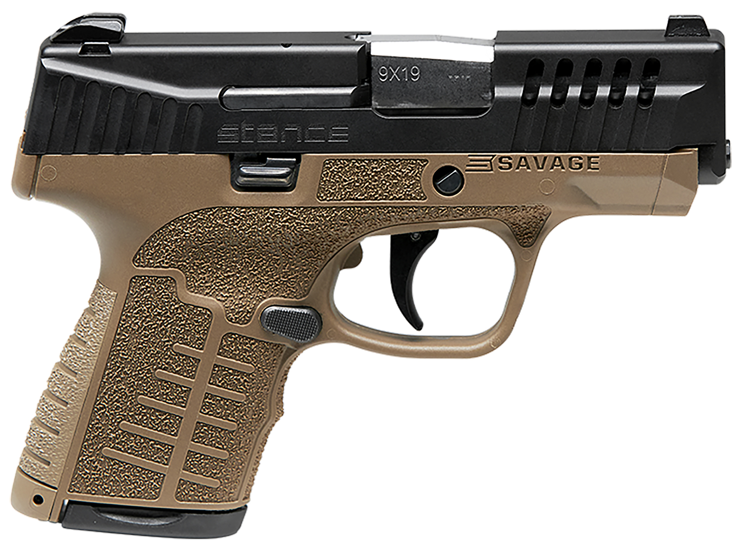 Savage Arms 67007 Stance  9mm Luger 8+1 3.20″ Stainless Steel Barrel, Black Nitride Ported/Serrated Steel Slide, Flat Dark Earth Polymer Frame, Interchangeable Backstrap Grip, Ambidextrous