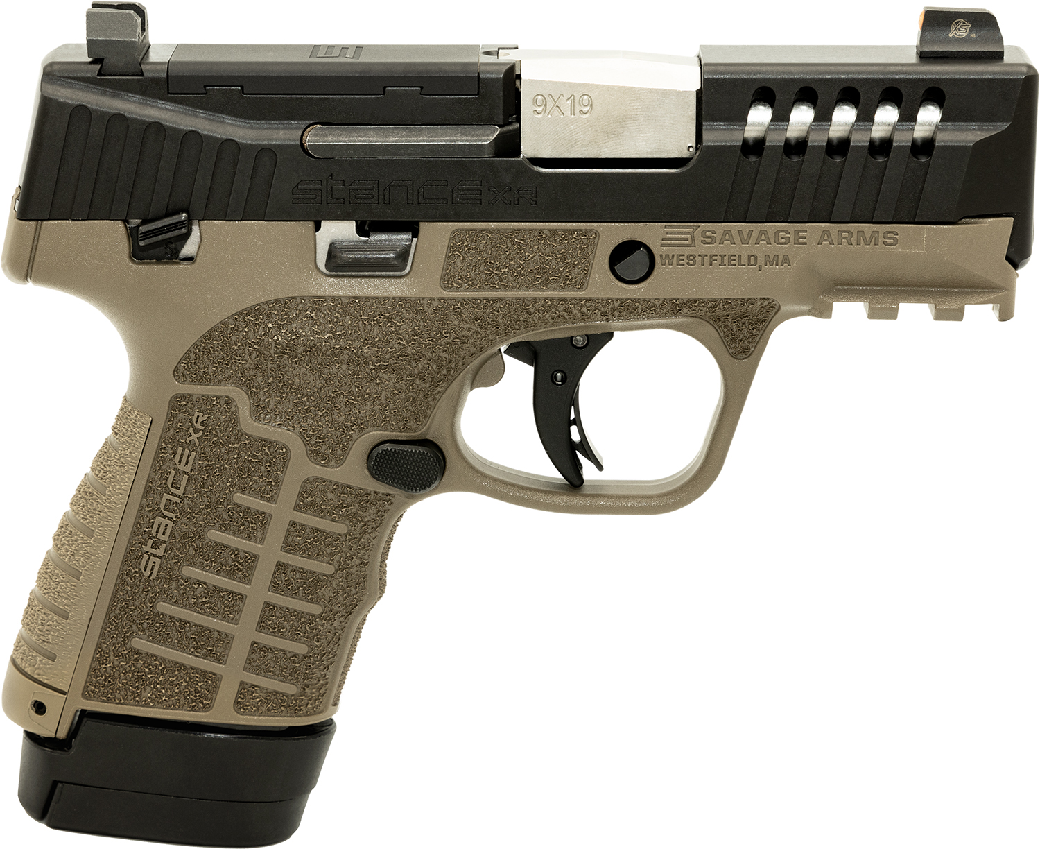 Savage Arms 67065 Stance XR 9mm 13+1 3.20″ Natural Black Nitride Ported Stainless Steel Slide FDE Glass Filled Nylon Grip Ambidextrous
