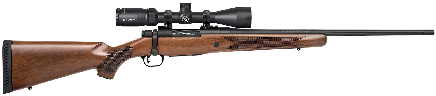 Mossberg 28057 Patriot  22-250 Rem Caliber with 5+1 Capacity, 22″ Fluted Barrel, Matte Blued Metal Finish & Walnut Stock Right Hand (Full Size) Includes Vortex Crossfire II 3-9x40mm Scope