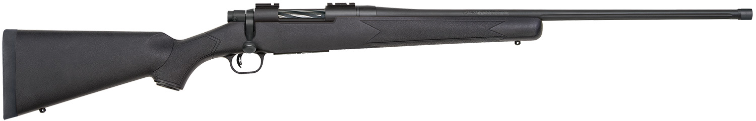 Mossberg 28243 Patriot  Full Size 6.5 PRC 4+1 24″ Matte Blued Fluted Threaded Barrel, Drilled & Tapped Matte Blued Stainless Steel Receiver, Black Fixed Synthetic Stock