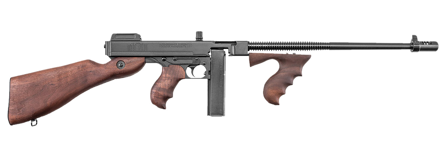 Thompson T1 1927A-1 Deluxe 45 ACP Caliber with 16.50″ Barrel, 20+1 Capacity (Stick), Blued Metal Finish, American Walnut Stock Wood Grip Right Hand