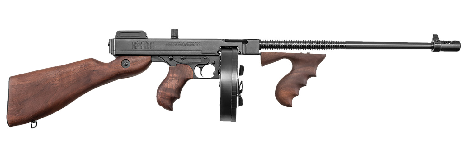 Thompson T1D 1927A-1 Deluxe 45 ACP Caliber with 16.50″ Barrel, 10+1 Capacity (Drum), Blued Metal Finish, American Walnut Stock Wood Grip Right Hand