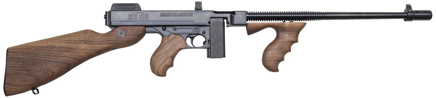 Thompson T110S 1927A-1 Deluxe 45 ACP Caliber with 16.50″ Barrel, 10+1 Capacity (Stick), Blued Metal Finish, American Walnut Stock Wood Grip Right Hand