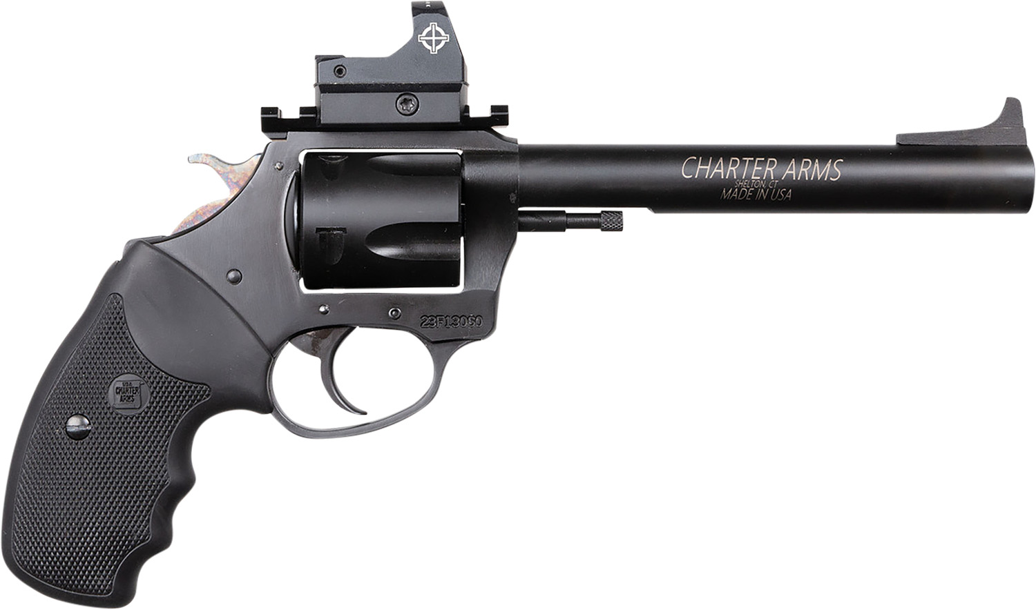 Charter Arms 64465 Mastiff Target Large Frame 44 Special 5 Shot, 6″ Black Nitride Stainless Steel Barrel, Cylinder & Frame, Black Rubber Grip, Sightmark Micro Optic, Exposed Hammer