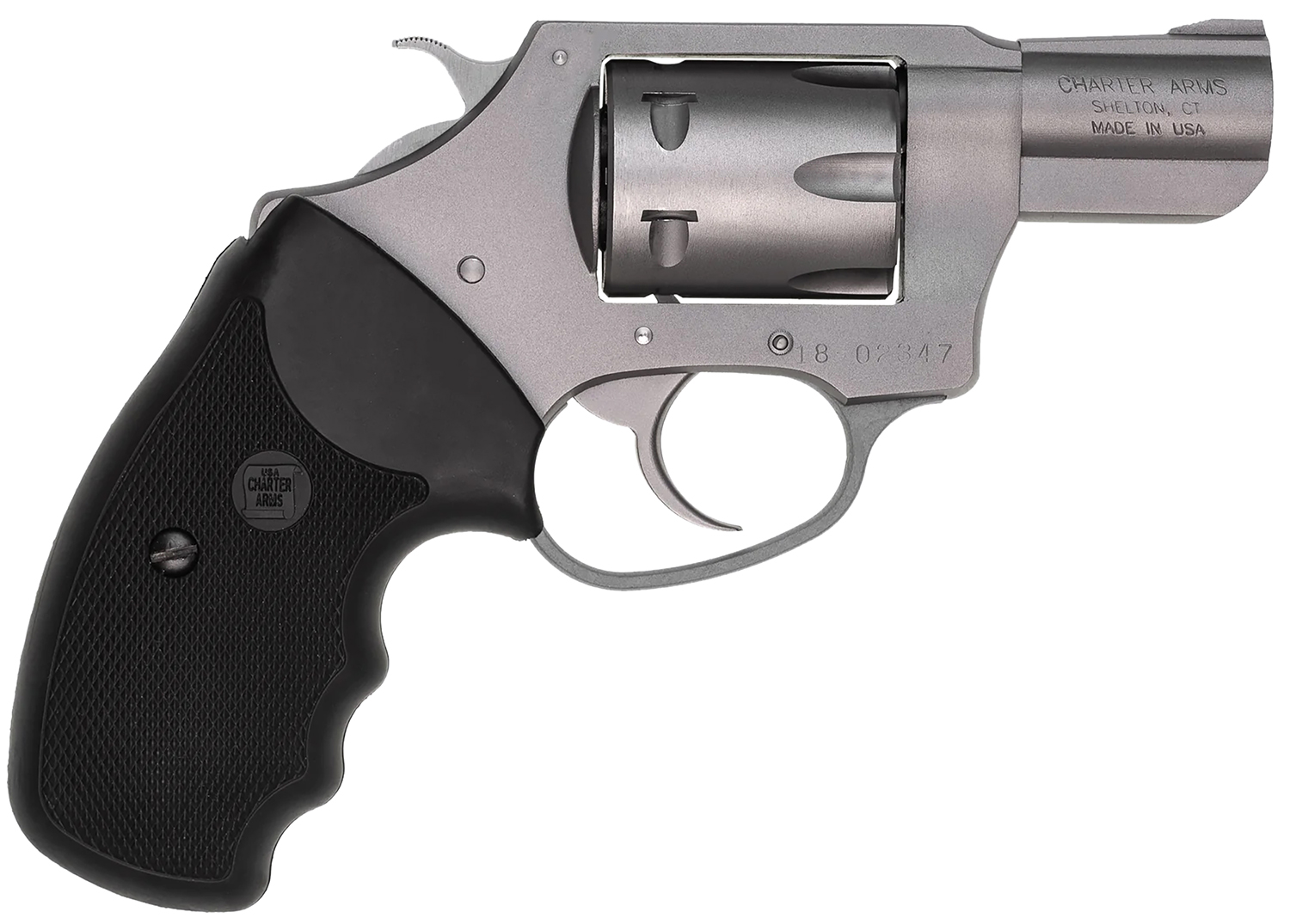 Charter Arms 72324 Pathfinder Small 22 WMR, 8 Shot 2″ Stainless Steel Barrel & Cylinder, Anodized Aluminum Frame w/Black Finger Grooved Rubber Grip, Exposed Hammer