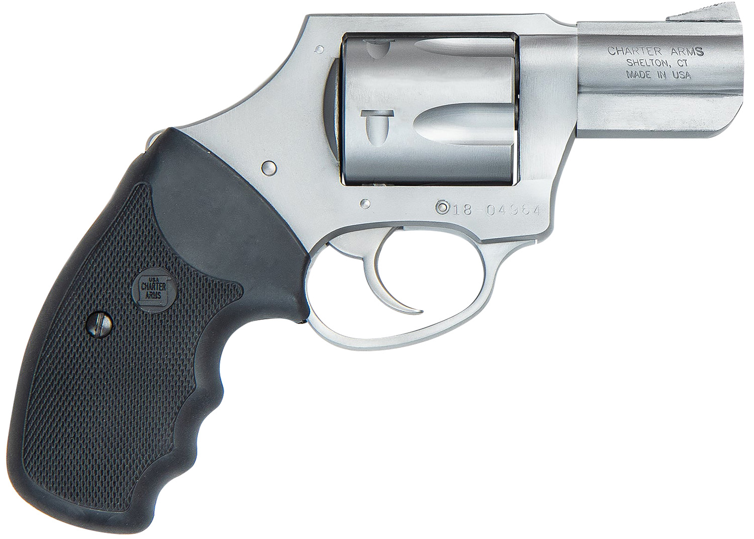 Charter Arms 73521 Mag Pug  357 Mag, 5 Shot 2.20″ Matte Stainless Steel Barrel, Cylinder & Frame w/Black Finger Grooved Rubber Grip