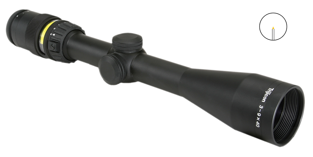 Trijicon 200000 AccuPoint Black Hardcoat Anodized 3-9x40mm 1″ Tube Illuminated Amber Triangle Post Reticle