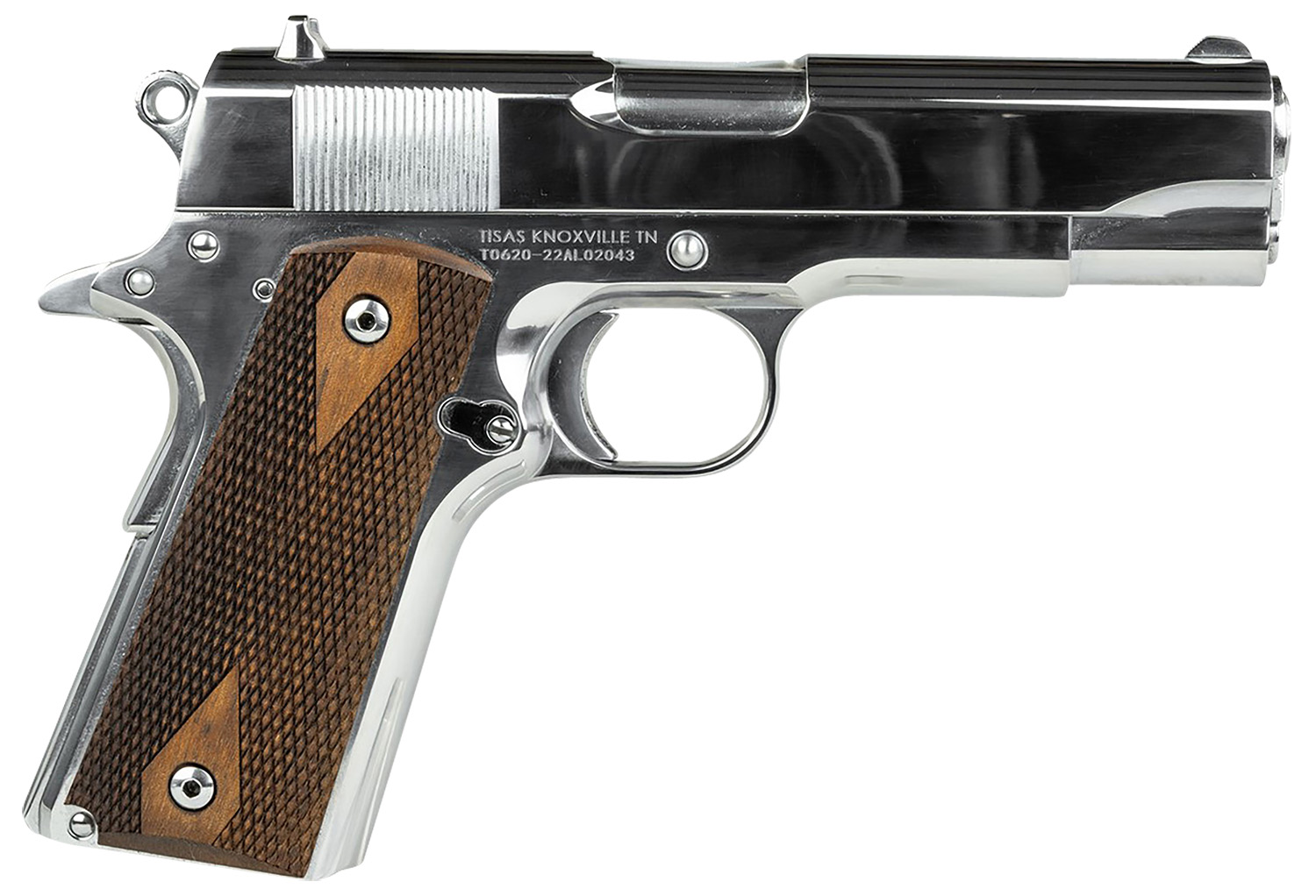 SDS Imports 10100112 1911A1 Desperado 38 Super/9mm Luger 9+1 4.25″ Hard Chrome Plated Barrel, High Polished Chomium Coated Serrated Steel Slide & Frame w/Beavertail, Checkered Wood Grips