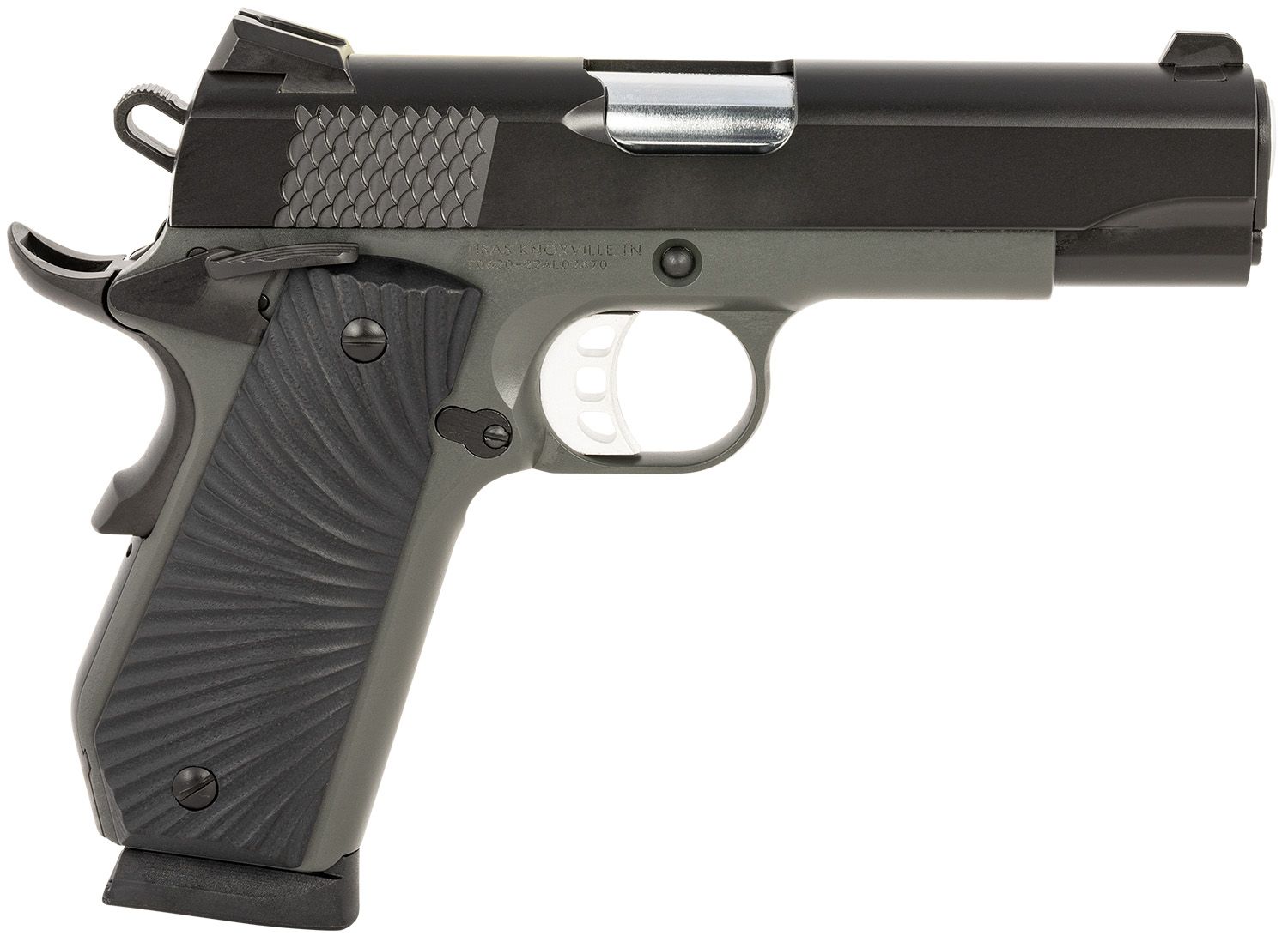 Tisas 10100106 1911 Stingray Carry Frame 9mm Luger 10+1 4.25″ Stainless Steel Barrel, Black Cerakote Steel Serrated Slide, Black Cerakote Steel Frame w/Beavertail, Black Sunburst G10 Grip