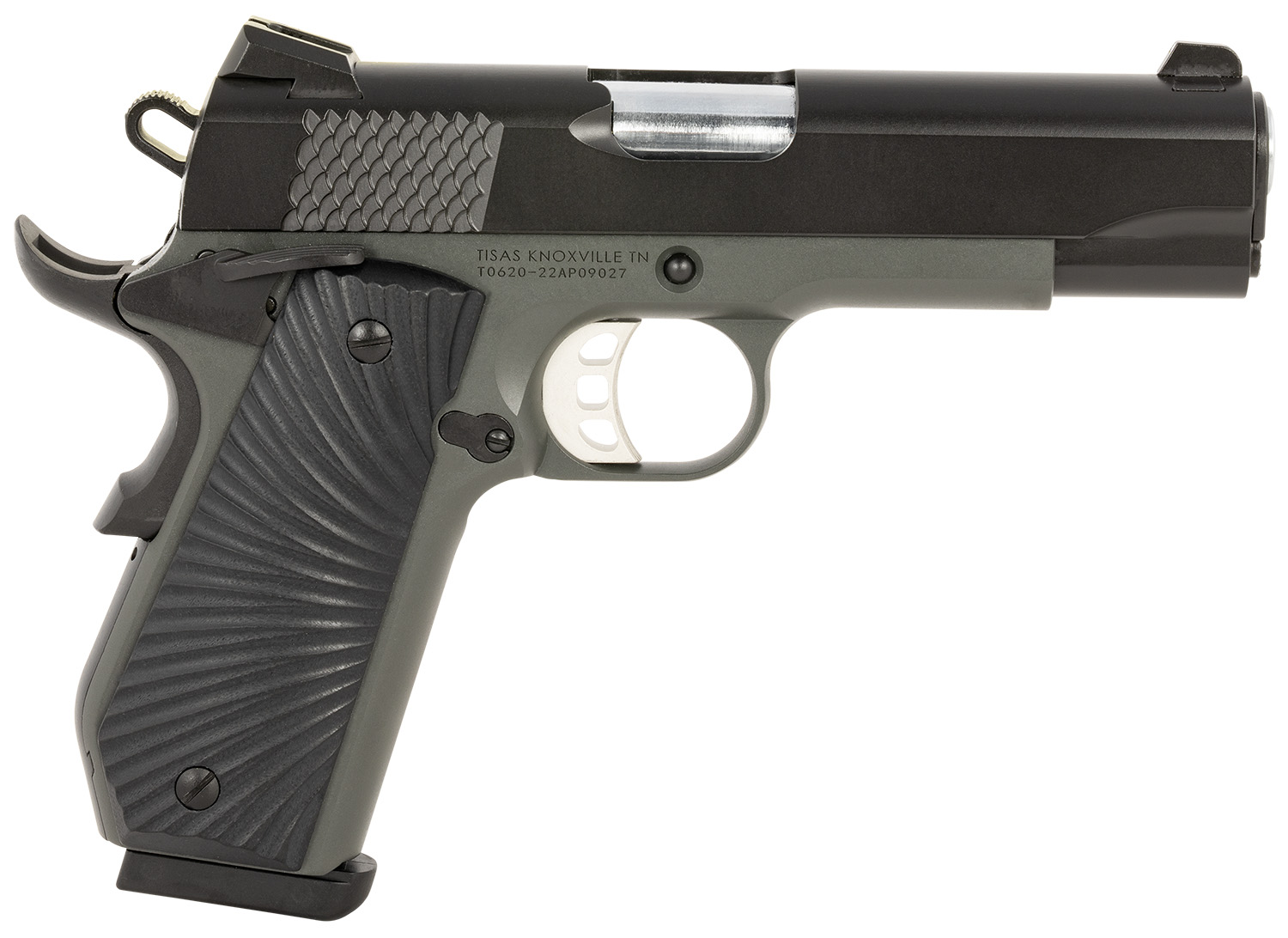 Tisas 10100103 1911 Stingray Carry 45 ACP 8+1 4.25″ Stainless Steel Barrel, Black Cerakote Serrated Slide, Dark Gray Cerakote Aluminum Frame w/Beavertail, Black Sunburst G10 Grips