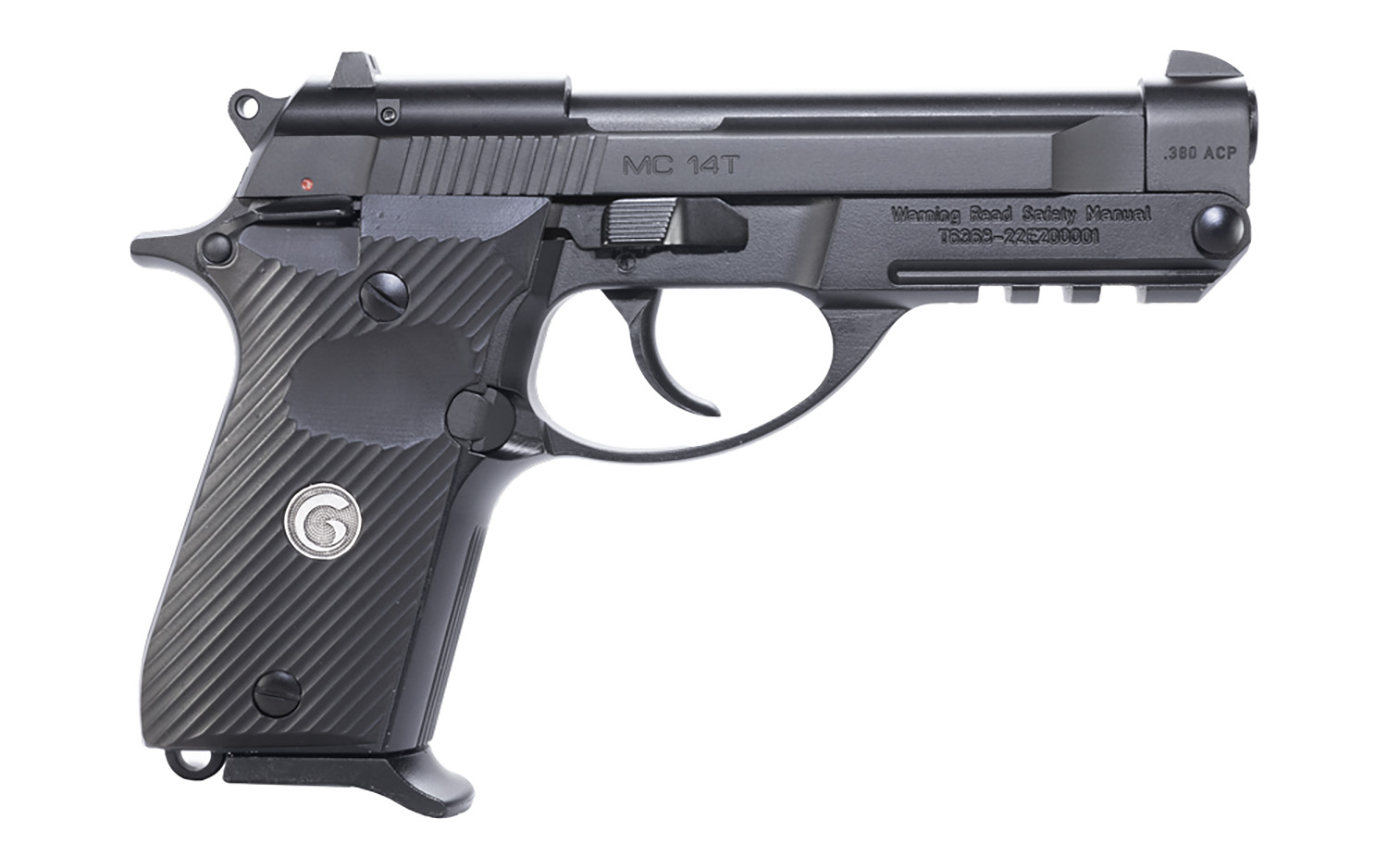 EAA GIRSAN 390850 MC 14T Solution Compact Frame 380 ACP 13+1, 4.50″ Black Steel Tip-Up Barrel, Serrated Steel Slide & Aluminum Frame w/Picatinny Rail, Black Checkered Polymer Grip Ambidextrous