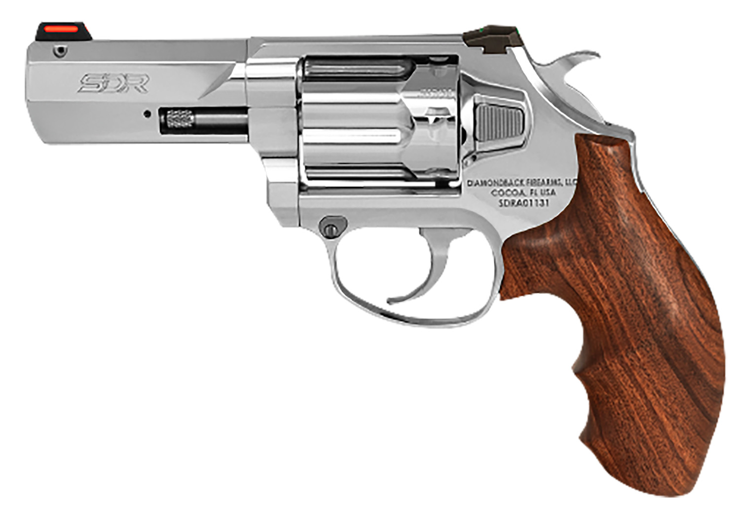 Diamondback DB075AS703 SDR Sports South Exclusive 357 Mag/38 Special +P 6 Shot 3″ Polished Stainless Steel Barrel, Cylinder & Frame, Hogue Wood Grip, Exposed Hammer