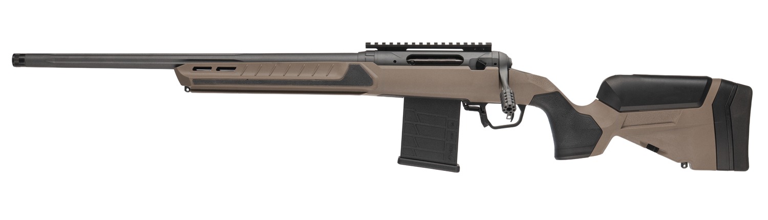 Savage Arms 32694 110 Core Tactical Full Size 7mm PRC 5+1 24″ Medium Heavy Fluted Barrel, Arca Rail Forend, Coyote Tan AccuStock w/AccuFit V2 Synthetic Stock, Left Hand