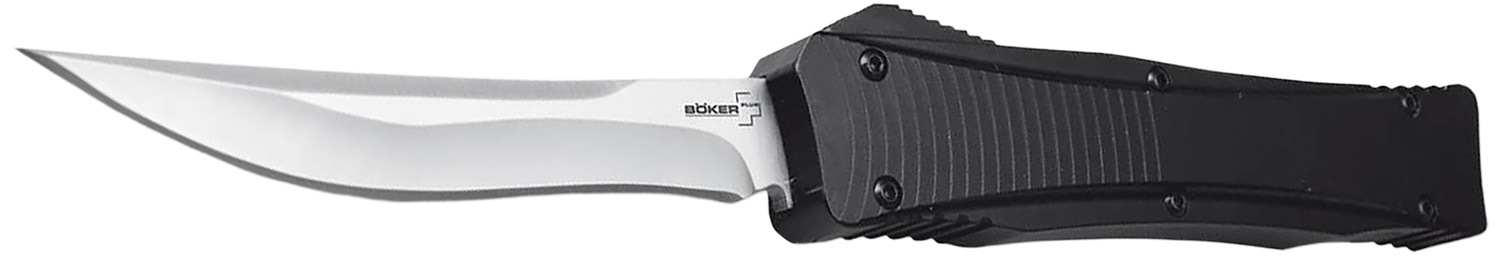 Boker 06EX243   3.35″ Plain D2 Steel Blade Black Aluminum Handle