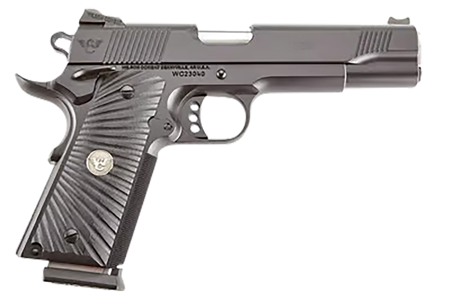 Wilson Combat CQBFS45A CQB  Full Size Frame 45 ACP 8+1 5″ Match Grade Barrel, Black Serrated Carbon Steel Slide, Black Armor-Tuff Carbon Steel Frame w/Beavertail, Black G10 Starburst Grip